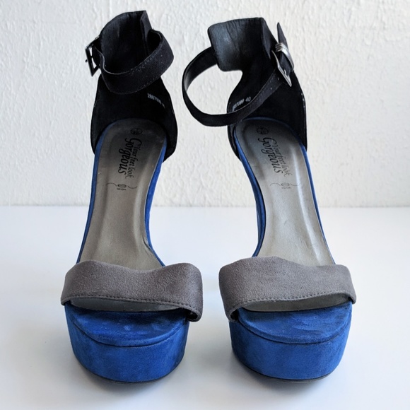 ASOS New Look Blue Black Gray Suede Platform Heels - Picture 4 of 7